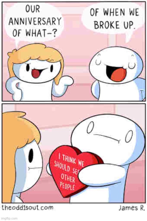 The Odd 1s Out | image tagged in comics,the odd 1s out,anniversary,heart,break up | made w/ Imgflip meme maker