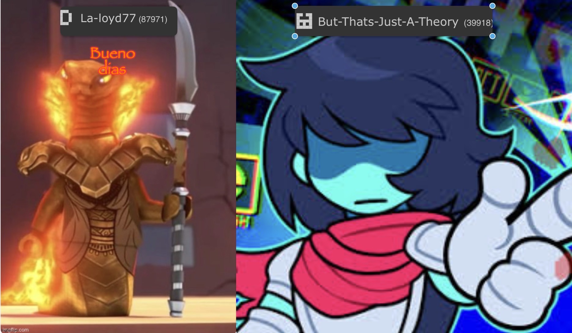 Muffinhead and La-loyd announcement template | Bueno dias | image tagged in muffinhead and la-loyd announcement template | made w/ Imgflip meme maker