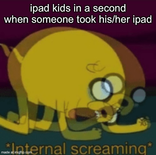 ipad kids are losing their mind | ipad kids in a second when someone took his/her ipad | image tagged in jake the dog internal screaming,ipad kids,why are you reading the tags | made w/ Imgflip meme maker