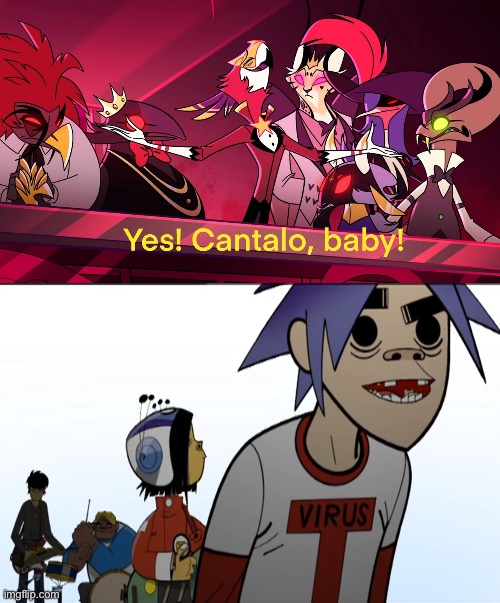 Vassago encourages Clint Eastwood | image tagged in vassago encourages what song,helluva boss,gorillaz,deviantart | made w/ Imgflip meme maker