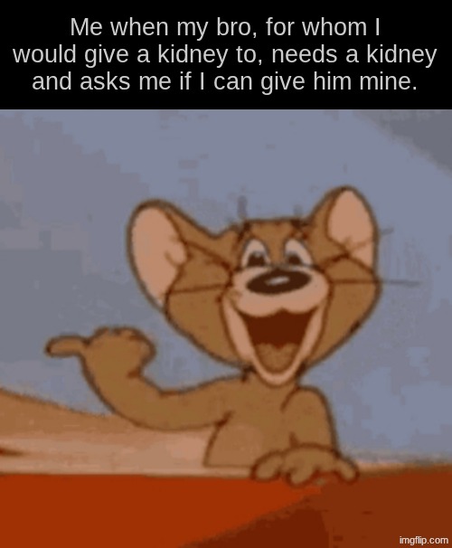 jerry get a load of this guy | Me when my bro, for whom I would give a kidney to, needs a kidney and asks me if I can give him mine. | image tagged in jerry get a load of this guy | made w/ Imgflip meme maker