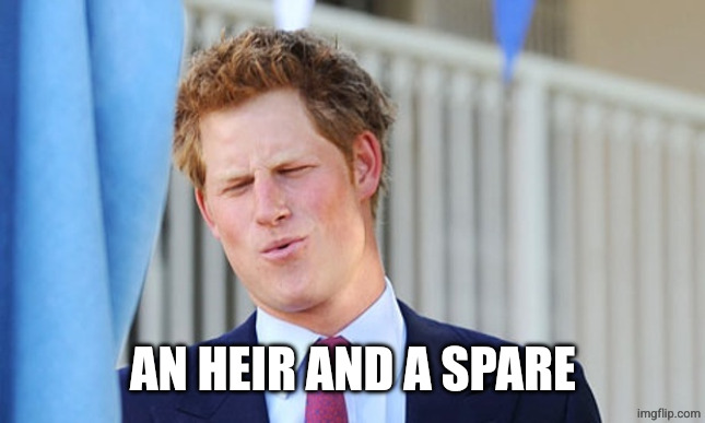Prince harry | AN HEIR AND A SPARE | image tagged in prince harry | made w/ Imgflip meme maker
