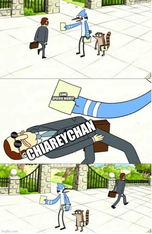 Pretending I’m not there, eh? | SOME SPECIFIC REQUEST; CHIAREYCHAN | image tagged in regular show,deviantart,chiareychan,they don't know | made w/ Imgflip meme maker
