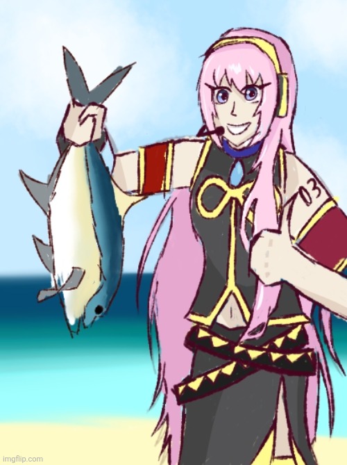 Luna with a tuna | image tagged in vocaloid,luke,project diva,project sekai,idk what to put here,drawing | made w/ Imgflip meme maker