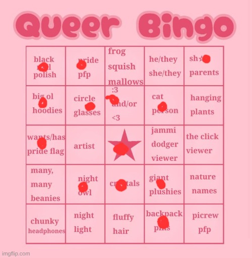 Queer bingo | image tagged in queer bingo | made w/ Imgflip meme maker