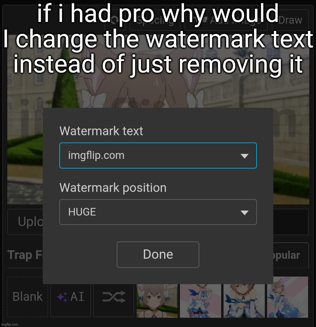 if i had pro why would I change the watermark text instead of just removing it | made w/ Imgflip meme maker