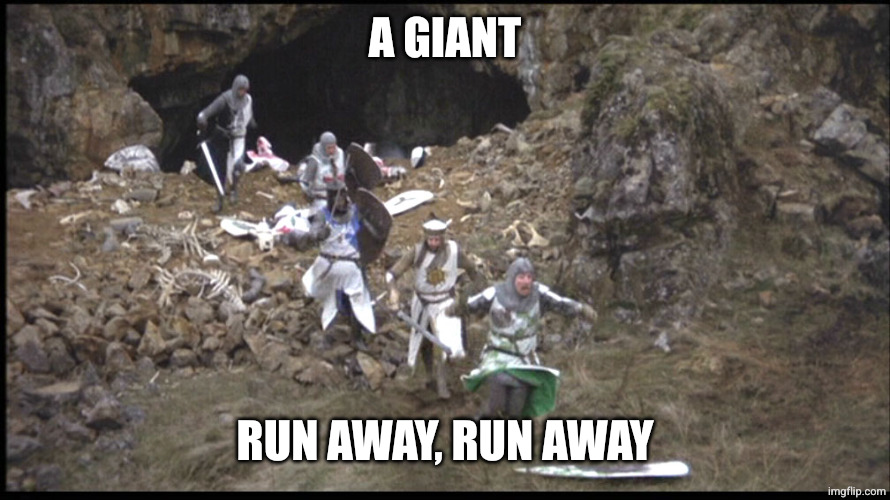 Run Away Monty Python | A GIANT RUN AWAY, RUN AWAY | image tagged in run away monty python | made w/ Imgflip meme maker