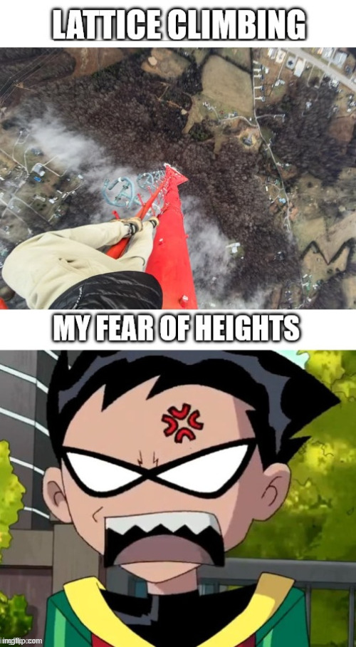 Angry Robin | image tagged in teen titans,teen titans memes,climbing memes,lattice climbing,latticeclimbing,teen titans go | made w/ Imgflip meme maker