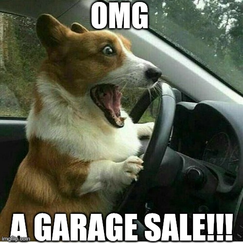 OMG A Garage Sale!!! | OMG; A GARAGE SALE!!! | image tagged in chrisjoines1 | made w/ Imgflip meme maker