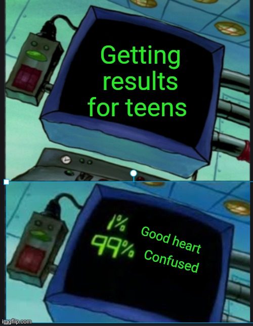 Realistic | Getting results for teens; Good heart; Confused | image tagged in plankton's analyzer | made w/ Imgflip meme maker