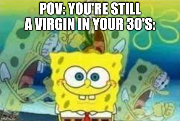 internal screaming spongebob | POV: YOU'RE STILL A VIRGIN IN YOUR 30'S: | image tagged in internal screaming spongebob | made w/ Imgflip meme maker