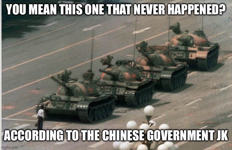 YOU MEAN THIS ONE THAT NEVER HAPPENED? ACCORDING TO THE CHINESE GOVERNMENT JK | made w/ Imgflip meme maker