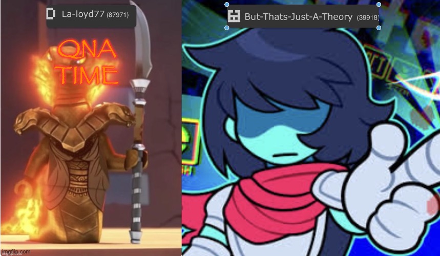 Muffinhead and La-loyd announcement template | QNA TIME | image tagged in muffinhead and la-loyd announcement template | made w/ Imgflip meme maker