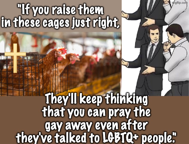 Some evangelical churches be like: | "If you raise them in these cages just right, They'll keep thinking that you can pray the gay away even after they've talked to LGBTQ+ people." | image tagged in indoctrination,lies,religion,lgbtq | made w/ Imgflip meme maker