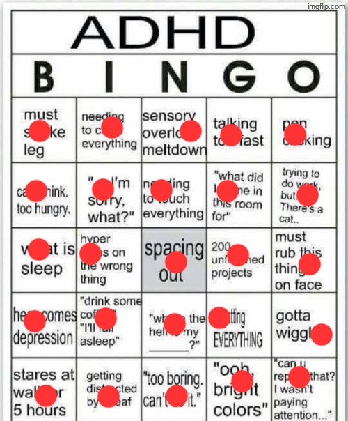 adhd bingo | image tagged in adhd bingo | made w/ Imgflip meme maker