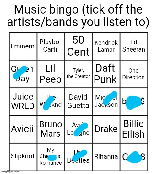 Music bingo | image tagged in music bingo | made w/ Imgflip meme maker