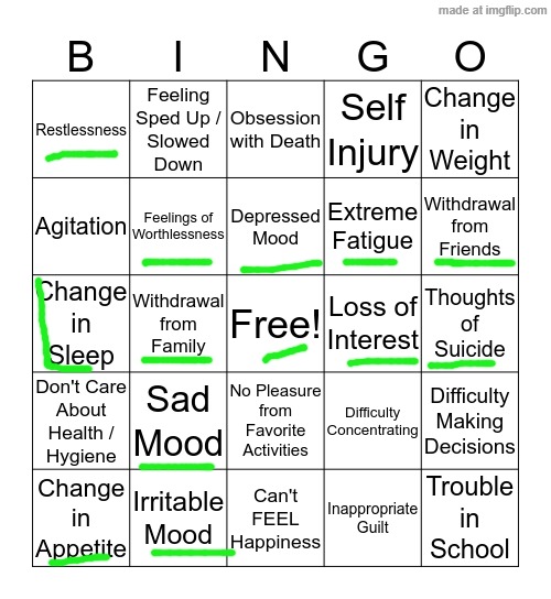 Bingo! ? | image tagged in depression bingo 1 | made w/ Imgflip meme maker