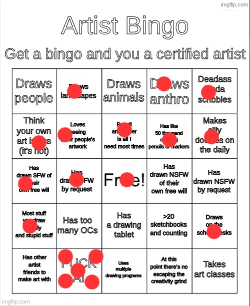 Artist Bingo | image tagged in artist bingo | made w/ Imgflip meme maker