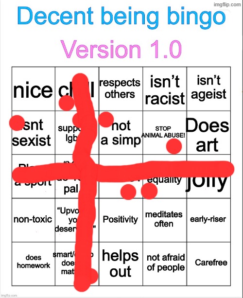 Decent being bingo | image tagged in decent being bingo | made w/ Imgflip meme maker