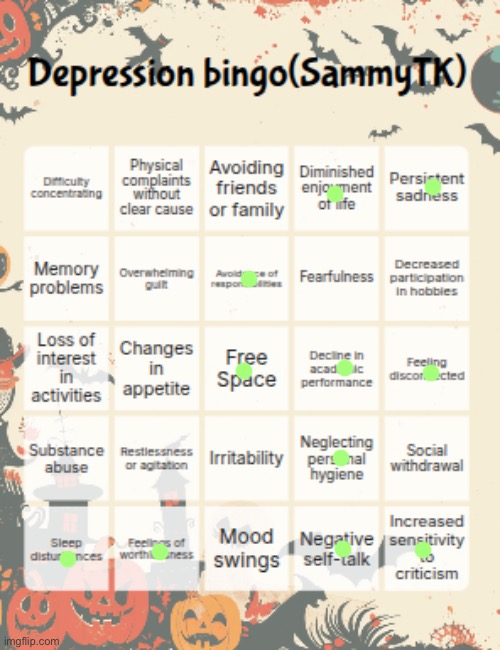 SammyTK's Depression bingo | image tagged in sammytk's depression bingo,msmg | made w/ Imgflip meme maker
