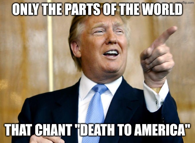 Donald Trump Pointing | ONLY THE PARTS OF THE WORLD THAT CHANT "DEATH TO AMERICA" | image tagged in donald trump pointing | made w/ Imgflip meme maker