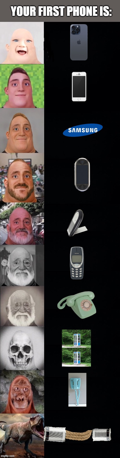 Mr Incredible becoming old | YOUR FIRST PHONE IS: | image tagged in mr incredible becoming old | made w/ Imgflip meme maker