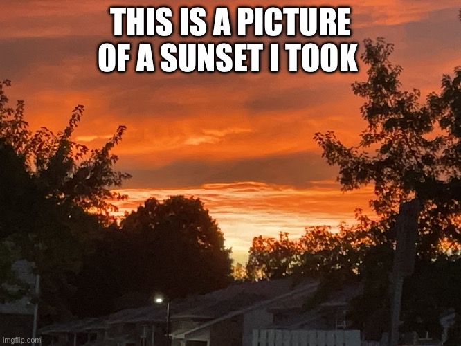 Photo of sunset I took a while ago | THIS IS A PICTURE OF A SUNSET I TOOK | image tagged in sunset | made w/ Imgflip meme maker