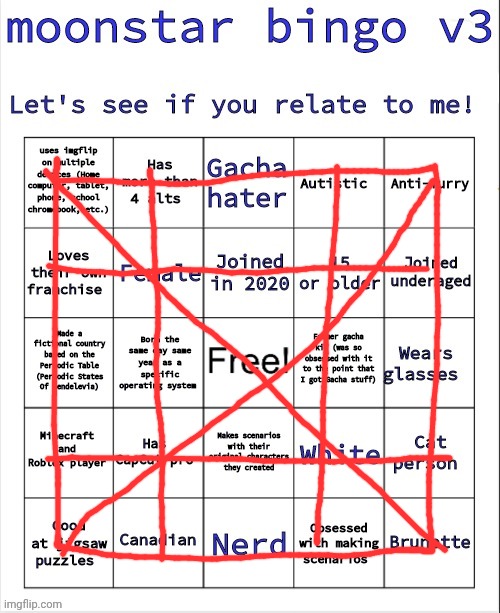 Still everything | image tagged in moonstar bingo v3,bingo | made w/ Imgflip meme maker