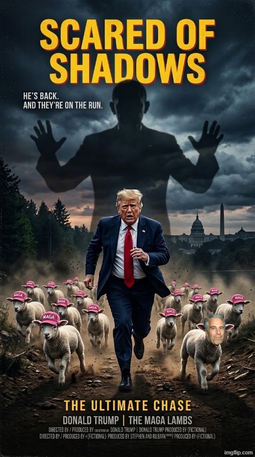 SCARED OF SHADOWS | image tagged in trump,maga,fear,shadows,make america great again,scared | made w/ Imgflip meme maker
