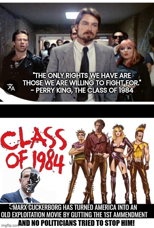Marx Cuckerborg turned America into a b movie | image tagged in mark zuckerberg,terminator,first amendment | made w/ Imgflip meme maker