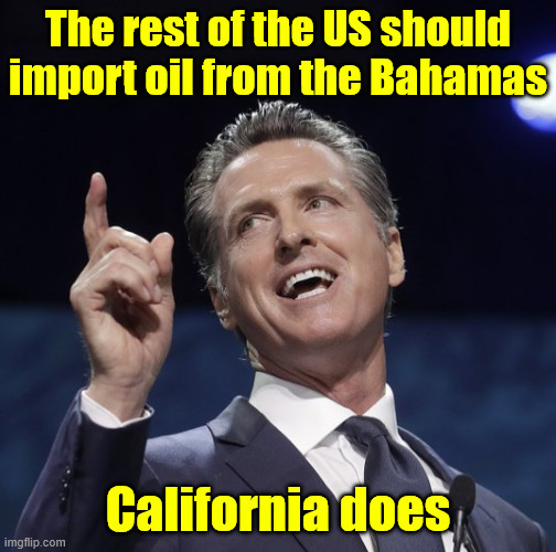 Gavin newsom | The rest of the US should import oil from the Bahamas California does | image tagged in gavin newsom | made w/ Imgflip meme maker