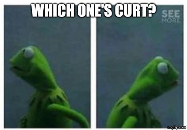 Kermit looking left and right | WHICH ONE'S CURT? | image tagged in kermit looking left and right | made w/ Imgflip meme maker