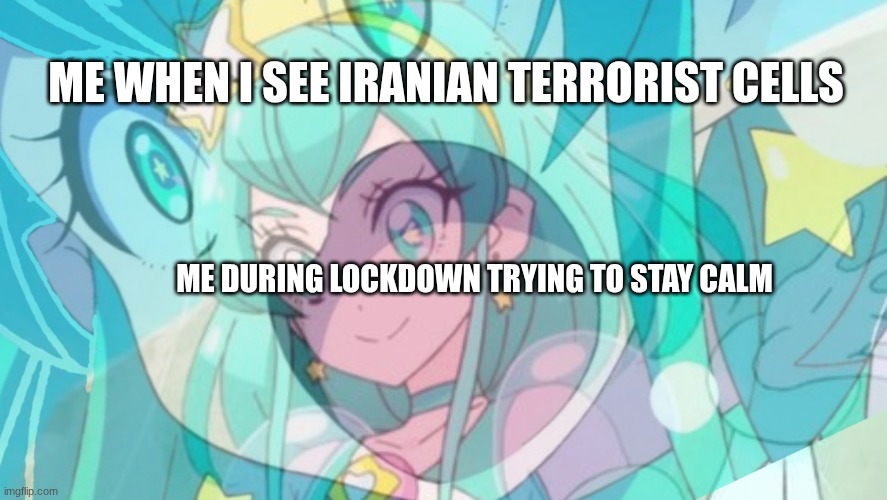 Iranian terror cells need to stop being in America. (not ALL MENAPT+ people are rapists, terrorists, or pedos only most of them) | ME WHEN I SEE IRANIAN TERRORIST CELLS; ME DURING LOCKDOWN TRYING TO STAY CALM | image tagged in milky is okay | made w/ Imgflip meme maker