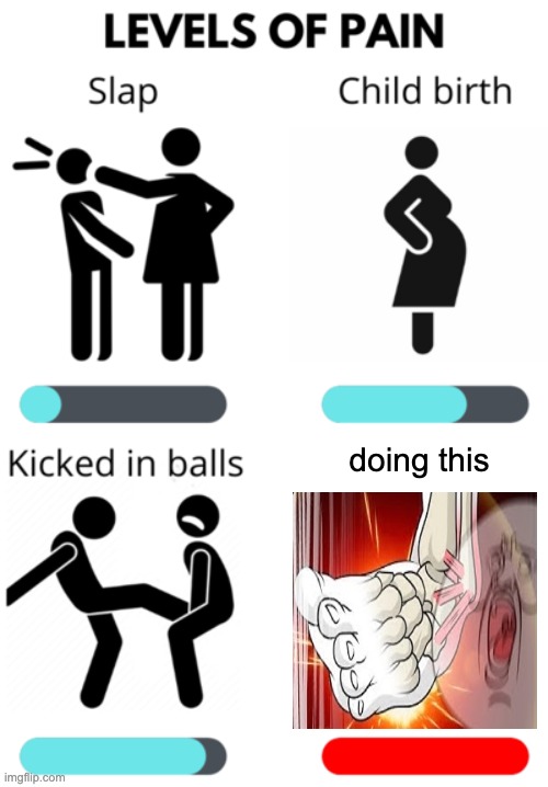 Oof | doing this | image tagged in levels of pain,funny,relatable,pain | made w/ Imgflip meme maker