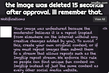 im going to do this 15 more times in this month and get the average for something. | the image was deleted 15 seconds after approval. ill remember that. | made w/ Imgflip meme maker