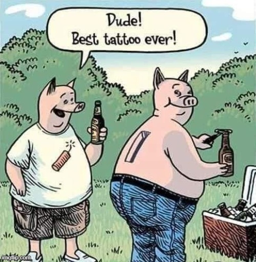 You Can Bank on Him | image tagged in vince vance,pigs,cartoons,piggy bank,tattoo,bizzaro | made w/ Imgflip meme maker