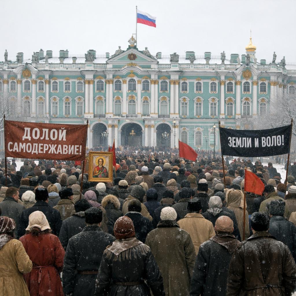People peacefully marching toward the Winter Palace in russia Blank Meme Template