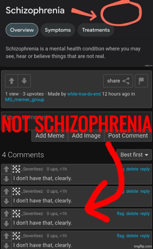 NOT SCHIZOPHRENIA | made w/ Imgflip meme maker