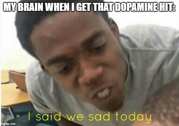 i said we ____ today | MY BRAIN WHEN I GET THAT DOPAMINE HIT: | image tagged in i said we ____ today | made w/ Imgflip meme maker
