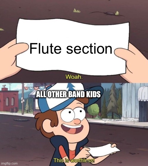 I dont want to insult anyone so if i do im sowwy | Flute section; ALL OTHER BAND KIDS | image tagged in gravity falls meme | made w/ Imgflip meme maker
