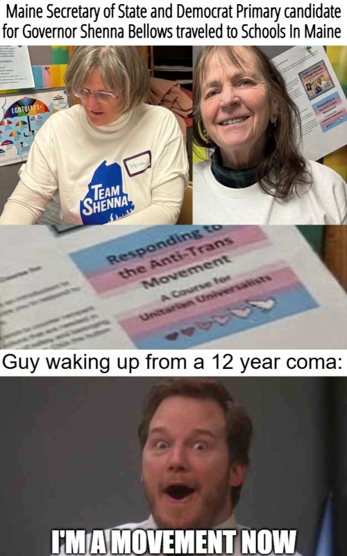 Maine Secretary of State and Democrat Primary candidate for Governor Shenna Bellows traveled to Schools In Maine | image tagged in excited,transgender,sarcasm,funny,identity pol | made w/ Imgflip meme maker