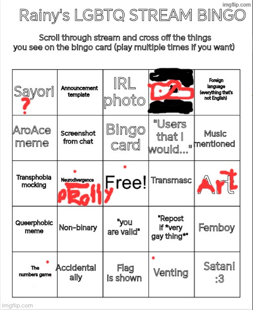 idk what to name this #6 (trigger warning) | image tagged in rainy's lgbtq stream bingo 1 | made w/ Imgflip meme maker