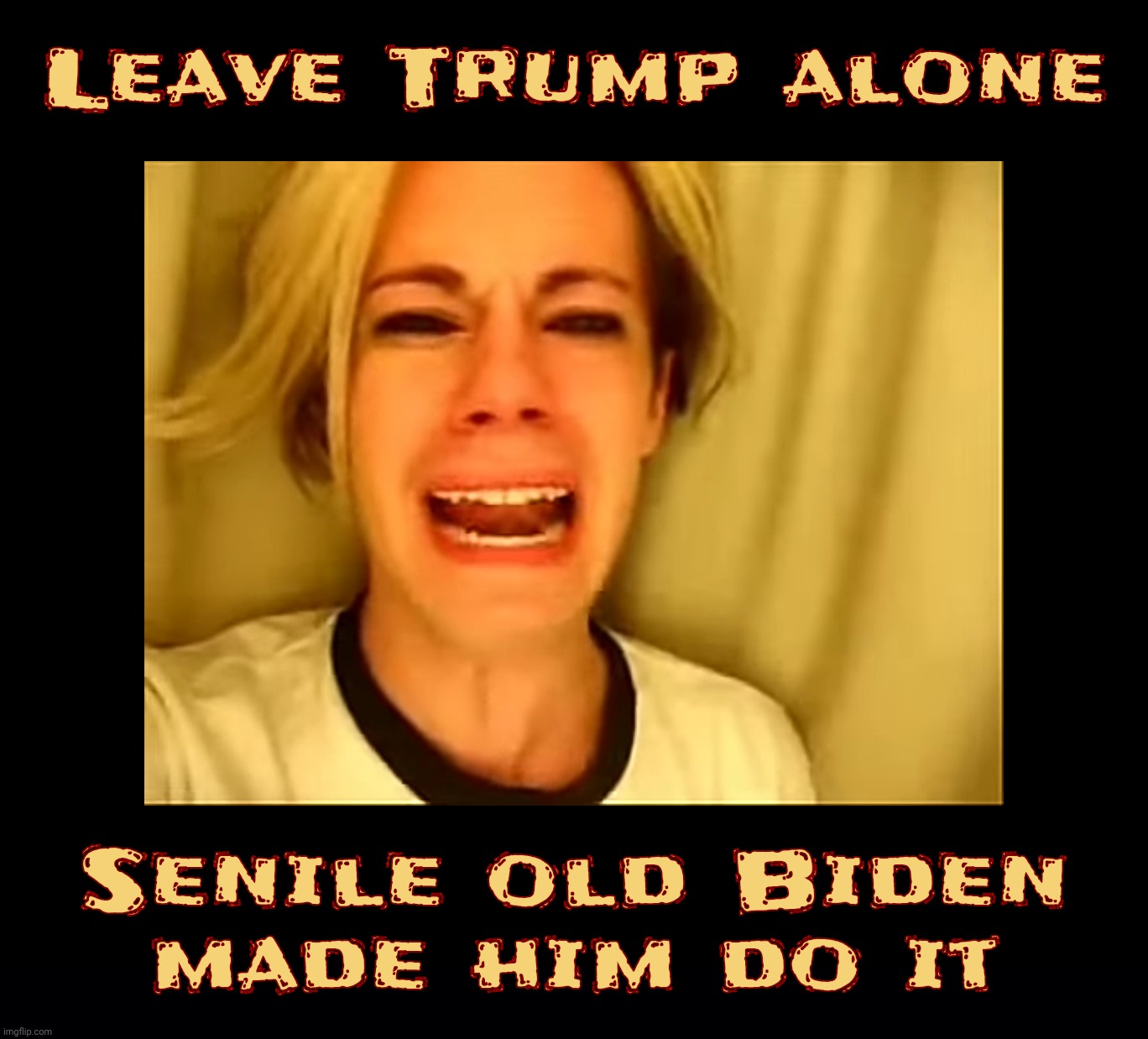 The Biden made him do it | Leave Trump alone; Senile old Biden
made him do it | image tagged in leave britney alone,leave trump alone,blame it on biden,because trump is that weak,biden is controlling him,magat hypocrisy | made w/ Imgflip meme maker
