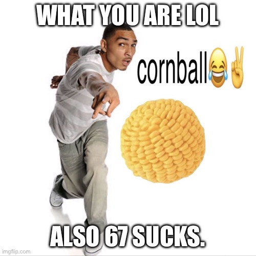 cornball | WHAT YOU ARE LOL ALSO 67 SUCKS. | image tagged in cornball | made w/ Imgflip meme maker