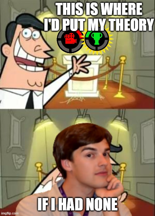 This Is Where I'd Put My Trophy If I Had One Meme | THIS IS WHERE I'D PUT MY THEORY; IF I HAD NONE | image tagged in memes,this is where i'd put my trophy if i had one,this is where i'd put my trophy if i had none,funny,funny memes,matpat | made w/ Imgflip meme maker