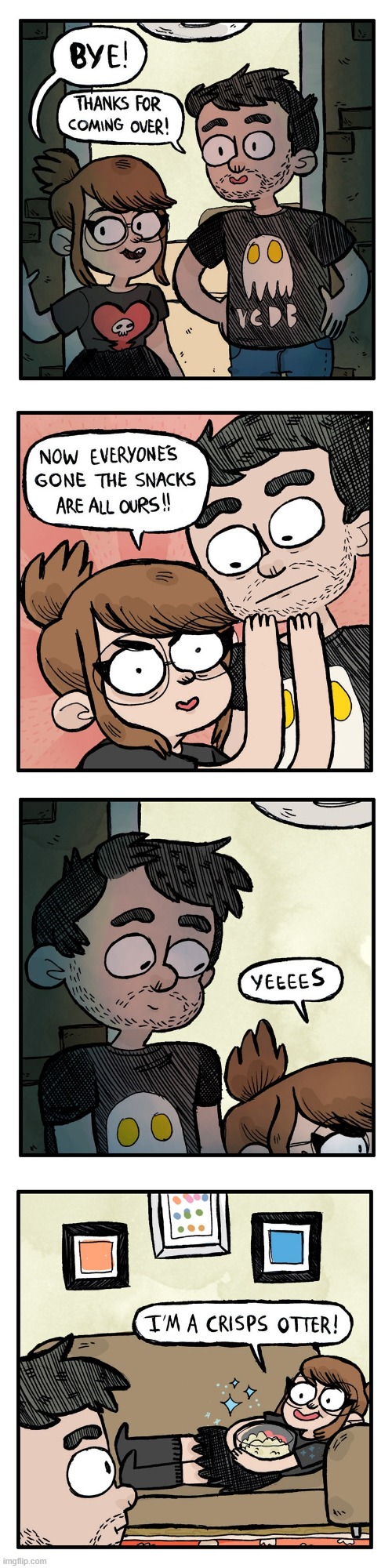 image tagged in guests,goodbye,snacks,crisps,chips,otter | made w/ Imgflip meme maker