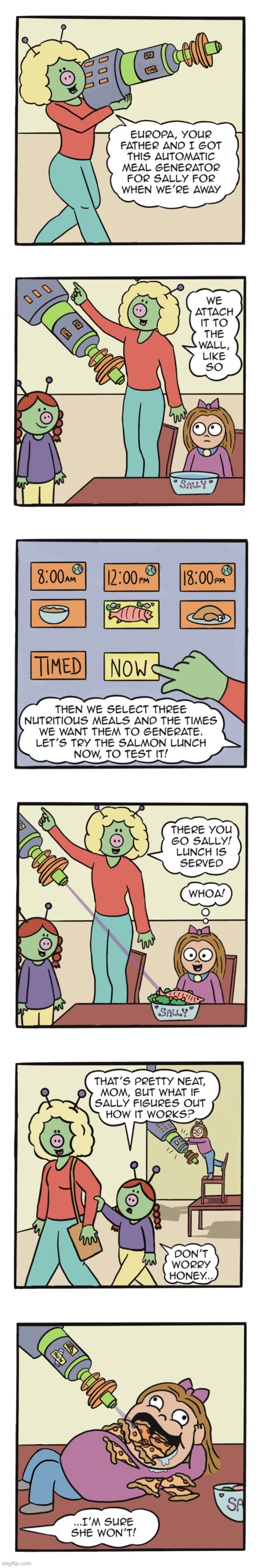 image tagged in aliens,human,sally,machine,salmon,pizza | made w/ Imgflip meme maker