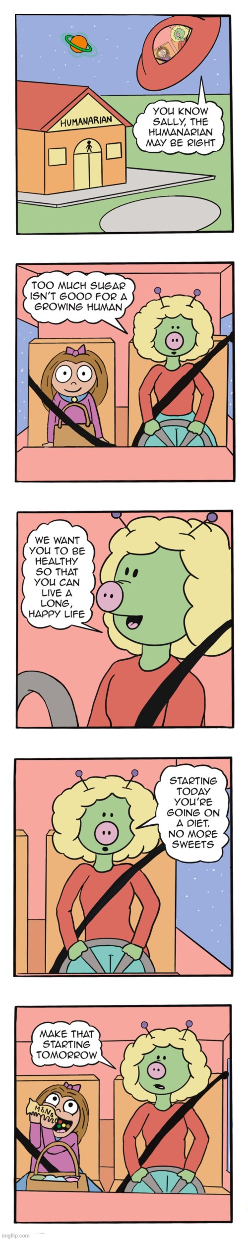 image tagged in human,sally,alien,sugar,treats,candy | made w/ Imgflip meme maker