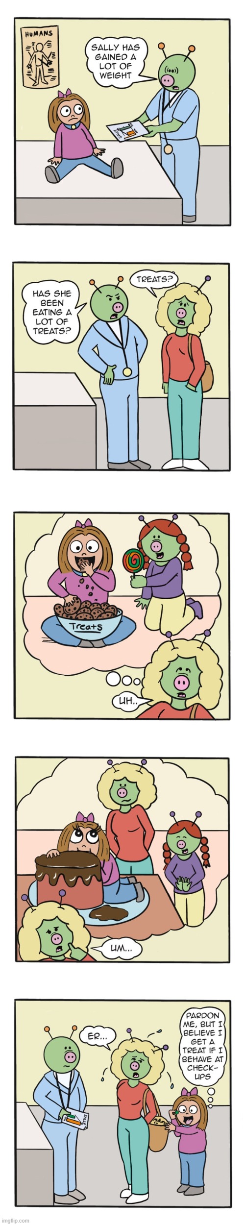 image tagged in aliens,doctor,human,sally,weight gain,treats | made w/ Imgflip meme maker