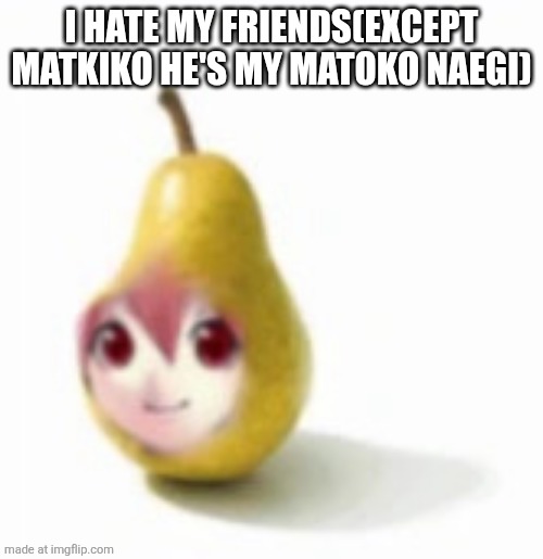 Pearto | I HATE MY FRIENDS(EXCEPT MATKIKO HE'S MY MATOKO NAEGI) | image tagged in pearto | made w/ Imgflip meme maker